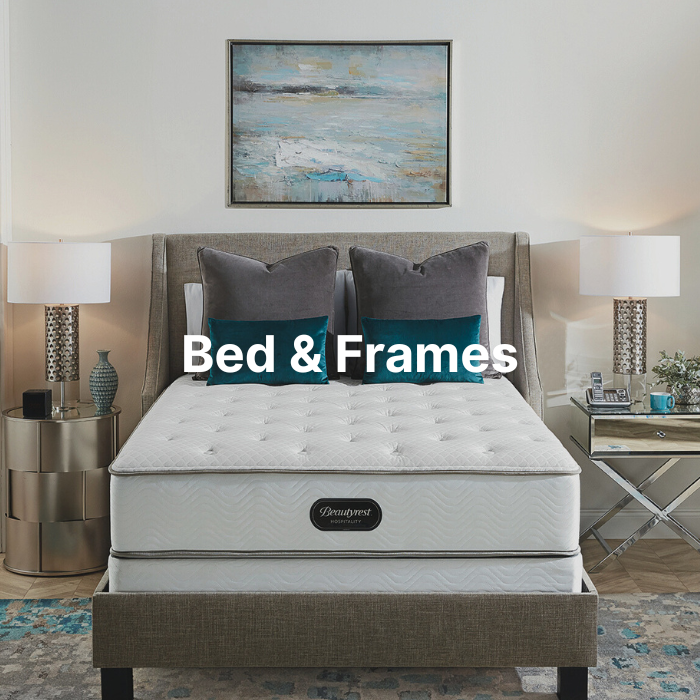 Durable hotel beds and upholstered frames with custom headboards designed for long-lasting comfort in guest rooms.