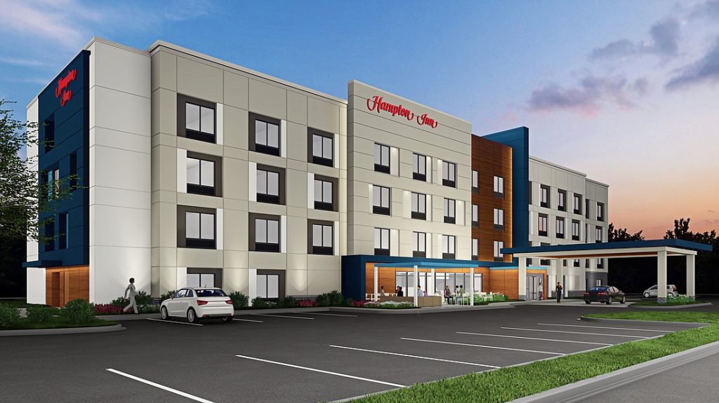 Hampton Inn by Hilton new 2026 scheme kinetic and scenic building spces for FRCM